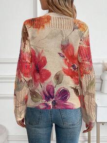 EMERY ROSE New Autumn Casual Loose Hollow Out Mesh Layered Fashionable Knit Blouse For Women Fall Sweater - Camel - View 2