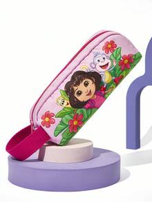 DORA | SHEIN 1 Túi đựng bút chì in hình nhân vật hoạt hình dễ thương có quai xách, Túi đựng đồ dùng văn phòng phẩm, Túi đựng mỹ phẩm, Túi đựng đồ kỹ thuật số, Túi đựng đồ nhỏ, Thích hợp cho việc học tập, làm việc, du lịch, sử dụng hàng ngày, Thích hợp cho học sinh, nam và nữ, Dora - Hồng - Xem 2