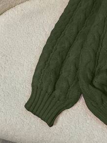 Franclia New Loose, Soft, Sweet Pink Oversized V-Neck Thick Cable Knit Pullover Sweater For Women, Unique Design, Versatile - Army Green - View 5