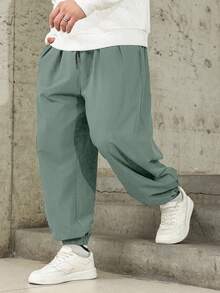 Manfinity Homme Pantalones casuales de unicolor para hombres de talla grande, otoño - verde menta - Ver 5