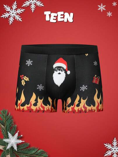 Calzoncillos tipo bóxer cómodos con diseño divertido y vintage de Papá Noel y llamas, un regalo navideño ideal para adolescentes