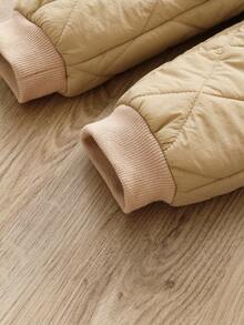 SHEIN 2pcs Toddler Infant Baby Boys Casual Stand Collar Long Sleeve Quilted Bomber Jacket And Pants Set, Letter Decor, Autumn/Winter, Baby Baseball Uniform, Baby Clothing, Infant Outfit, 6M-3T Fall