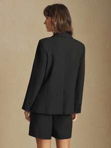 BizChic 2025 Autumn/Winter New Black Notched Collar Single-Breasted Pleated Waist Culottes Suit Jacket, Women Elegant Urban Commuter Daily Casual Romantic 90s Christmas New Year Outfit, Thanksgiving Party Beach Graduation Fashion Versatile Suitable For Wedding Guest, Host, Date, Party, Concert, Brunch, Airport
