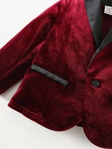 SHEIN 3pcs/Set Baby Boy Velvet Blazer Suit, Includes Red Blazer, White Shirt With Bow Tie , And Black Pants. Elegant Gentleman Outfit Suitable For Indoor, Outdoor, Daily Wear, Party, Photography, Wedding, Baby Shower, Christmas, New Year Autumn Winter Clothes - Red - View 7