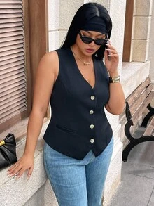 Hourglow Ropa de mujer de talla grande para verano, otoño y principios de otoño - Nuevas prendas de vestir de moda casual, elegantes, para ir y volver del trabajo, de vuelta al colegio, estilo antiguo, atuendos de profesora, ropa de negocios para mujeres, ropa para el 4 de julio, vestidos casuales de mujer, traje de chaleco blanco, negro