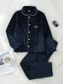 2pcs/Set Casual Loose Fit Cardigan Long Sleeve Top And Pants Loungewear Set For Tween Boys - Blue - View 5