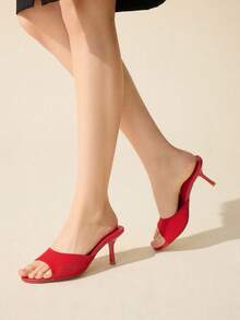 CUCCOO BASICS Women's Square Toe Slim High Heel Elegant Commuter High Heel Sandals For Christmas - Red - View 6