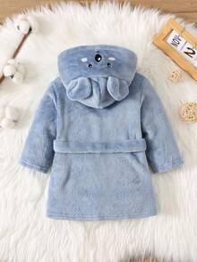 Baby Boy Cute Animal Print Hooded Flannel Bathrobe, Autumn/Winter Fall - Blue - View 5