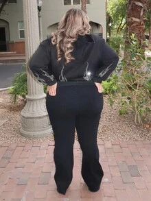 Enliva Melanieangelese Plus Size Black Flared Distressed Stretch Jeans Street Wear, Fall Women Clothes, For Apple Rounded Body Shape - Black - View 2