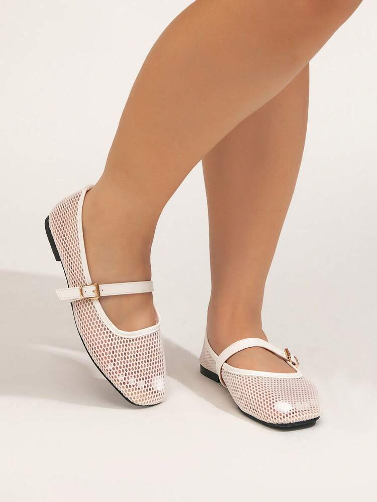 CUCCOO CURVES Plus Size Women's Decorative, Minimalist Design Shiny Square Toe Flat Shoes Suitable For Wide Feet