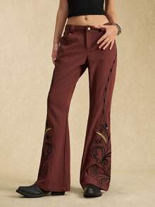 Easelle Braune Hose mit Stickerei und Nieten - Kaffeebraun - Übersicht 5