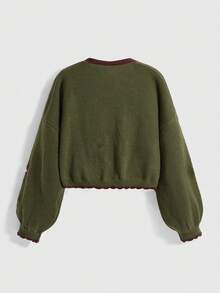 ROMWE Fairycore Áo khoác cardigan nữ mùa đông, thêu hình nấm lấy cảm hứng từ thiên nhiên, có túi, thích hợp mặc mùa đông. - màu xanh lá - Xem 2