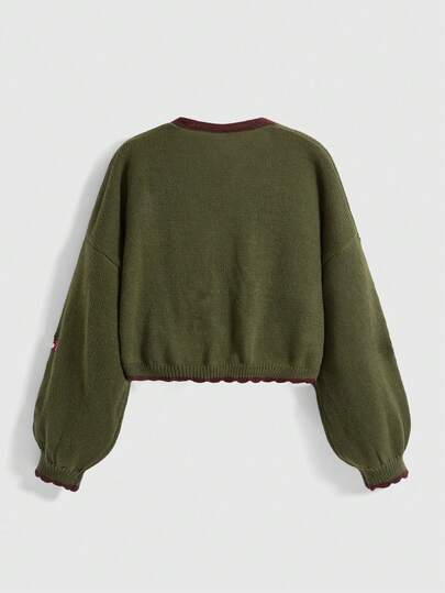 Fairycore Cardigan en tricot à poche avec broderie de champignon pour femmes grande taille