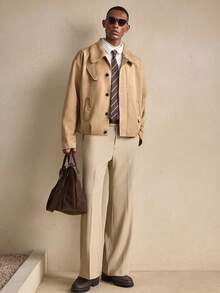 AKNOTIC Business Casual Men's Fashionable Versatile Commuter Long Sleeve Jacket, Autumn, For Fall Winter - Khaki - View 2