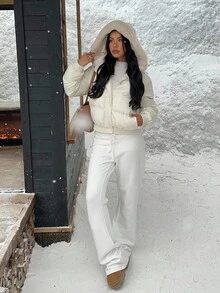 Muchica 圣诞新款冬季女式冬装羽绒服奶油色女式外套Y2K白色女式冬装 - 杏色 - 查看 5