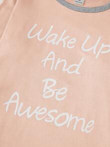 Set de 2 piezas de pantalones a cuadros y blusa de manga larga con estampado de letras en inglés, conjunto informal de ropa de casa para niñas preadolescentes - Rosa vieja - Ver 6