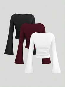 Sweetra Women's Commuting Comfortable Pleated Flare Sleeve Suit Set - Multicolor - View 2