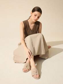 CUCCOO BASICS Casual Versatile Comfortable Women Flat Sandals For Christmas Spring Shoes Summer Shoes - Apricot - View 2