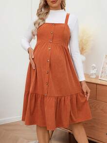 SHEIN Vestido Casual Feminino de Cor Sólida com Babado na Barra, Vestido de Maternidade, Primavera/Outono