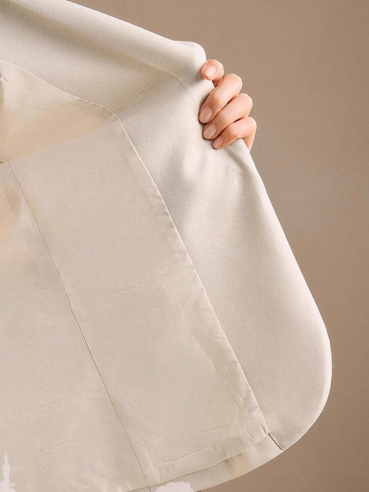 Elegante Blazer Jaqueta de Manga Longa com Bordado e Contas Bege, Casaco de Terno Feminino de Alta Qualidade