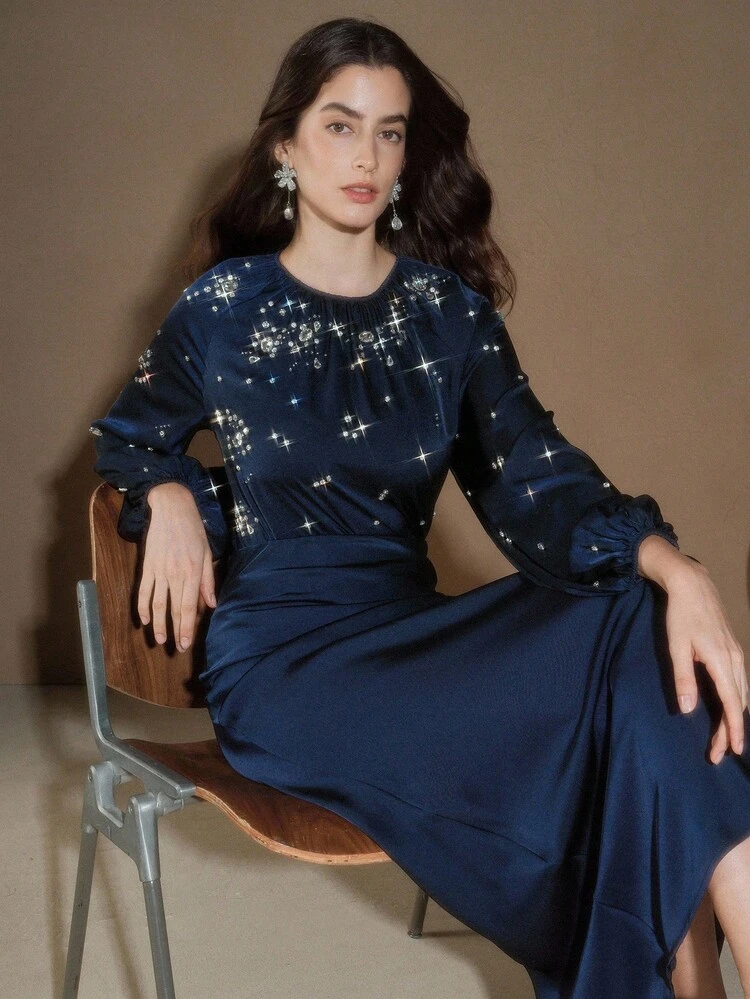 Women's Elegant Party Rhinestone Decorated Blouse