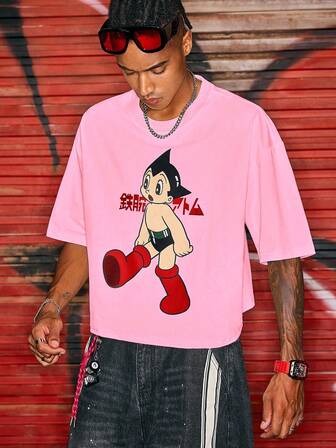 Astro Boy X ROMWE Maglietta estiva da uomo con grafica cartoni animati, vestibilità ampia