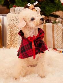 PETSIN 1 Stück Weihnachts-Rot-Schwarz karierter Haustier-Kapuzenumhang