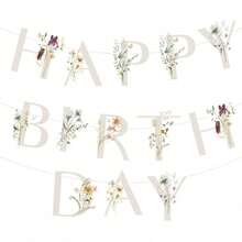 1 套，花蝴蝶生日快乐横幅，波西米亚风时尚花卉和蝴蝶生日字母，野花蝴蝶花园派对装饰，适合 1 岁、21 岁、30 岁、40 岁、50 岁、60 岁、70 岁生日派对 - 彩色 - 查看 1