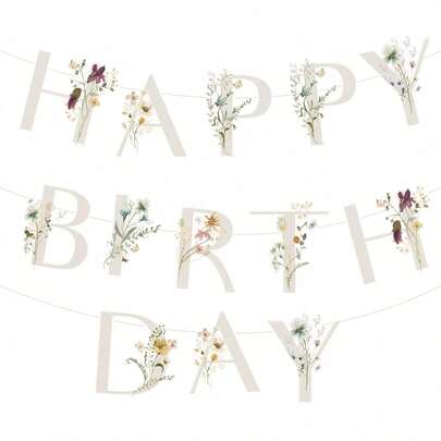 1set,Flower Butterfly Happy Birthday Banner, Boho Groovy Floral And Butterflies Birthday Letters, Wildflower Butterfly Garden Party Decorations For 1st Sweet 16 21st 30th 40th 50th 60th 70th Birthday Party