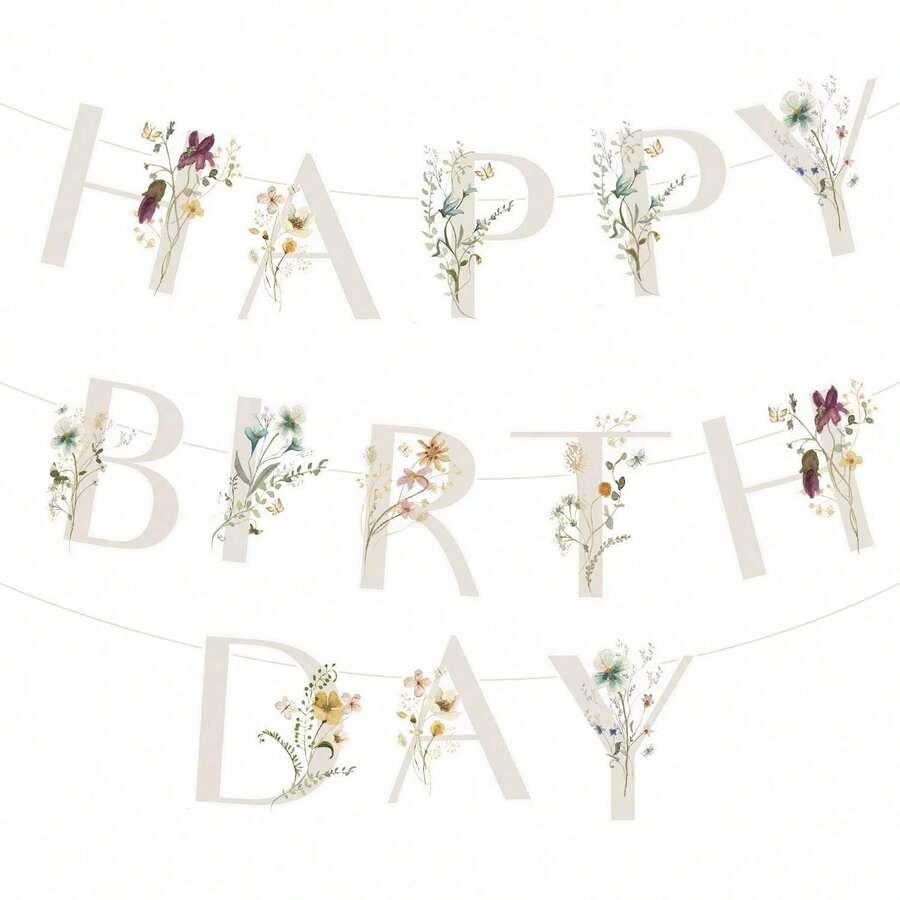 1 套，花蝴蝶生日快乐横幅，波西米亚风时尚花卉和蝴蝶生日字母，野花蝴蝶花园派对装饰，适合 1 岁、21 岁、30 岁、40 岁、50 岁、60 岁、70 岁生日派对 - 彩色 - 查看 1
