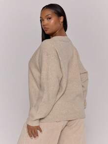 MUSERA Plus V Neck Button Through Knit Cardigan , , Winter, , Holidays, Cosy, Cute Festive New Year - Apricot - View 4