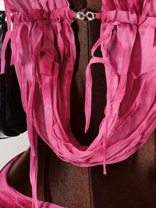 Amplova 深垂领露背短款上衣和破洞迷你短裤两件套 - 玫紅色 - 查看 5