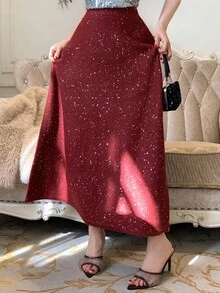 DAZY Women's Elegant Sequin Sweater Skirt, Autumn,New Year,Christmas Winter Women Skirts - Burgundy - View 5