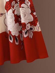 GlowEve 女式高腰花卉印花百褶设计优雅半身裙 - 彩色 - 查看 4