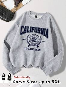 SHEIN CURVE+ Felpa ampia e casual con grafica di New York, girocollo, manica lunga, per donna, adatta per autunno/inverno, taglie comode