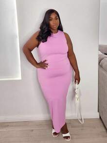 Truni Lacenleopard Plus Women Knitted Solid Color Bodycon Dress, For Pear Triangle Body Shape