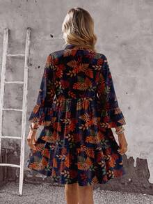 EMERY ROSE Vestido corto casual con estampado floral para mujer talla grande, patrón de flores retro, adecuado para el verano - Multicolor - Ver 2