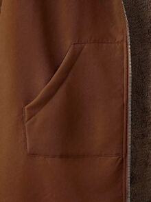 EMERY ROSE Plus Size Women Solid Color Long Sleeve Zipper Front Thermal Lined Hooded Casual Jacket, Autumn/Winter - Brown - View 3