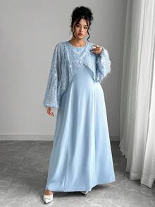 Elenzga Vestido elegante con mangas de murciélago con lentejuelas de talla grande, para uso en fiestas, primavera/otoño