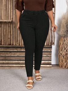 EMERY ROSE Jeans pitillo de talla grande lavados y elásticos para invierno - Negro - Ver 6