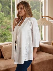 EMERY ROSE Plus Size Plain Long Sleeve Cardigan, Casual Daily Wear,Vacation Outfits Woman,Boho For Women