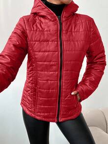 RueChic Regular Fit Pocket Design Women's Padded Coat - Red - View 5