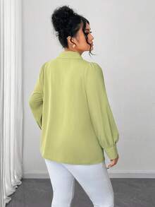 SHEIN Elenzya Große Größen einfarbige Business Lässig elegante Bluse, Herbst/Winter - Grün - Übersicht 2