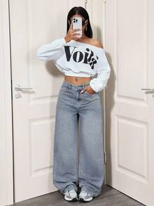 SHEIN Tall Casual Retro Vintage Washed Straight Leg Jeans