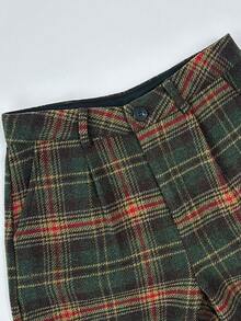 Resyla 新款时尚宽松格纹羊毛阔腿裤女 - 綠色 - 查看 3