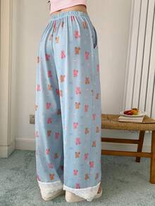 DAZY Pantalones de pijama holgados con estampado de oso en patchwork para mujer