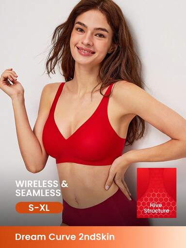 LUVLETTE Dream Curve 2ndSkin Christmas & New Years Red Wireless Seamless Plunge Lounge Sticky Basic SizeFreedom Bra No Show Underwear Comfortable Must-Haves