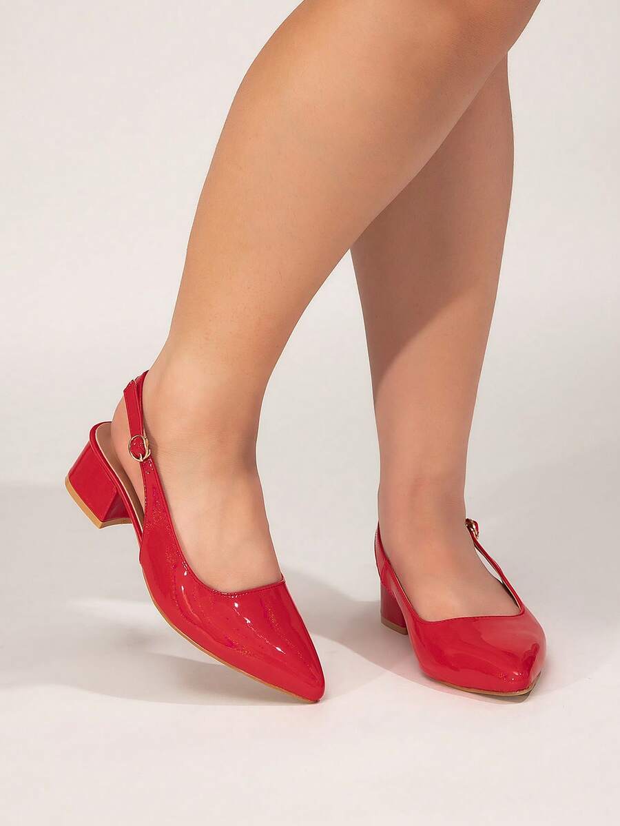 CUCCOO CURVES Giày cao gót mũi nhọn thời trang thiết kế quai màu nude thanh lịch cỡ lớn cho nữ - Màu Đỏ Sâu - Xem 1