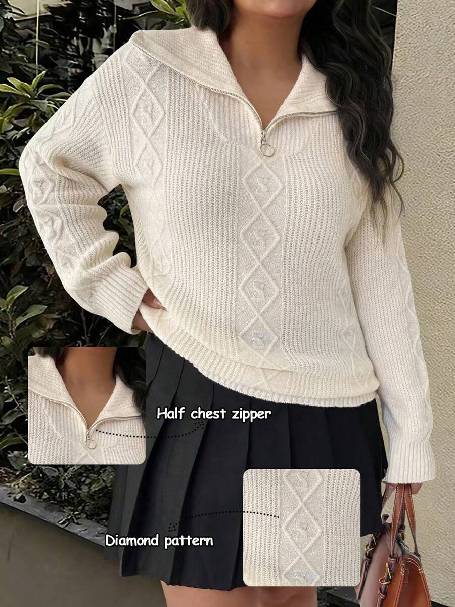 EMERY ROSE Women's Zip Collar Drawstring Pullover Sweater - Apricot - View 1