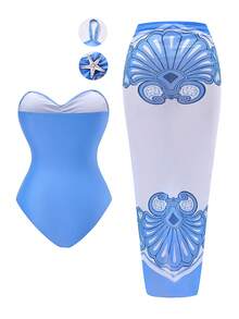 Swim Oasis 大码连体休闲度假雪纺裙式两件式泳衣 - 藍色 - 查看 2